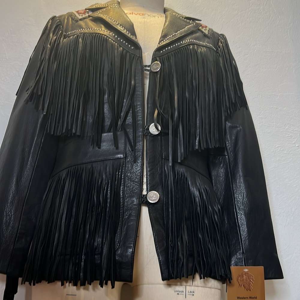 Western World by Shaf NWT Vintage Biker Black Fringe Koto Leather Jacket - Picture 6 of 12